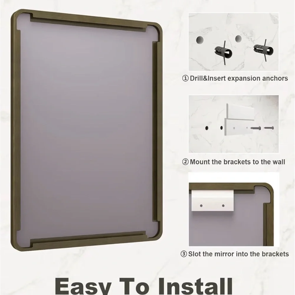 VANLIO 22x30 Bronze Framed Bathroom Mirror Brushed Metal Tempered Glass NEW